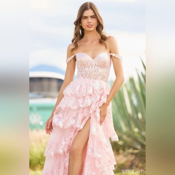 Sherri Hill 55500 pink dress - Picture 1 of 6